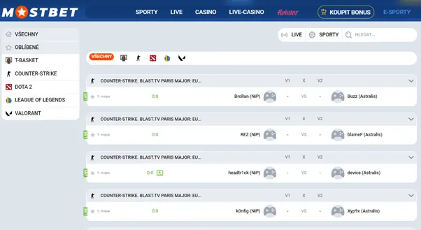 Cybersport sázení v českém Mostbetu