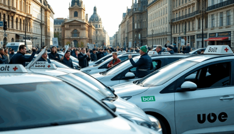 Protest van Uber- en Bolt-taxi’s in Brussel
