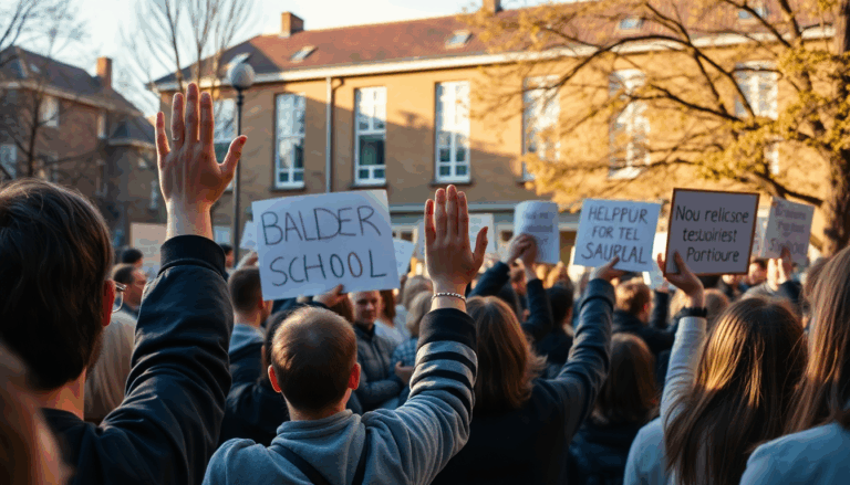 Protesten na sluiting van de Balder school in Sint-Gillis