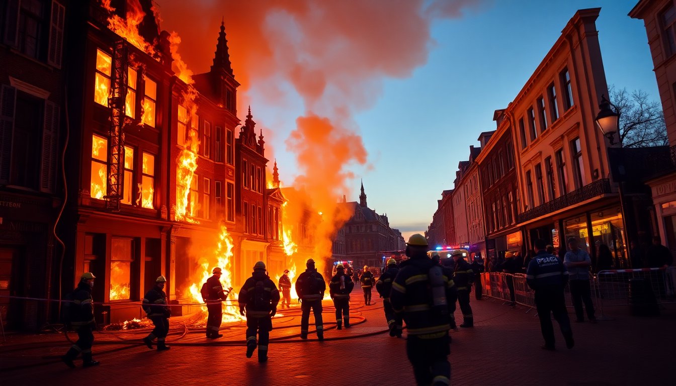 Brand in Amsterdam: historische gebouwen in vlammen op