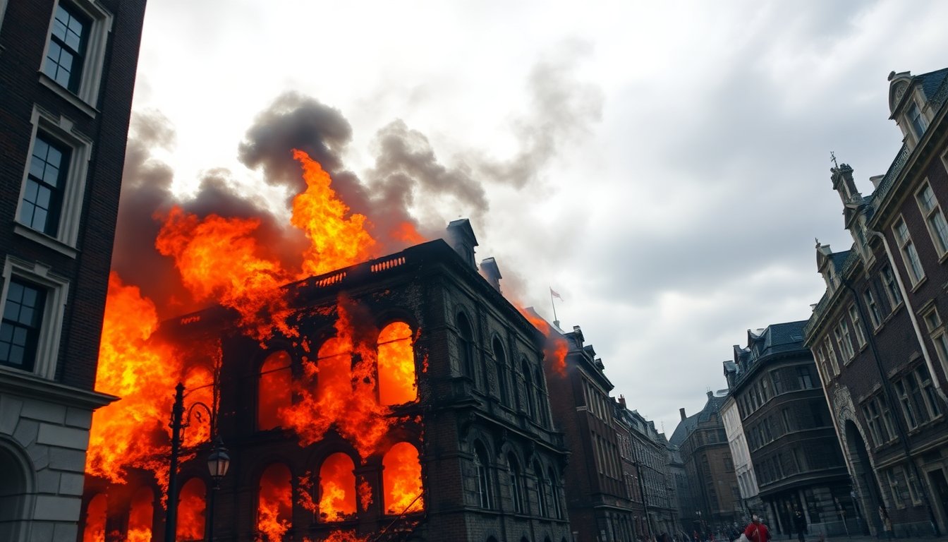 Brand in Amsterdam: historisch gebouw in vlammen op