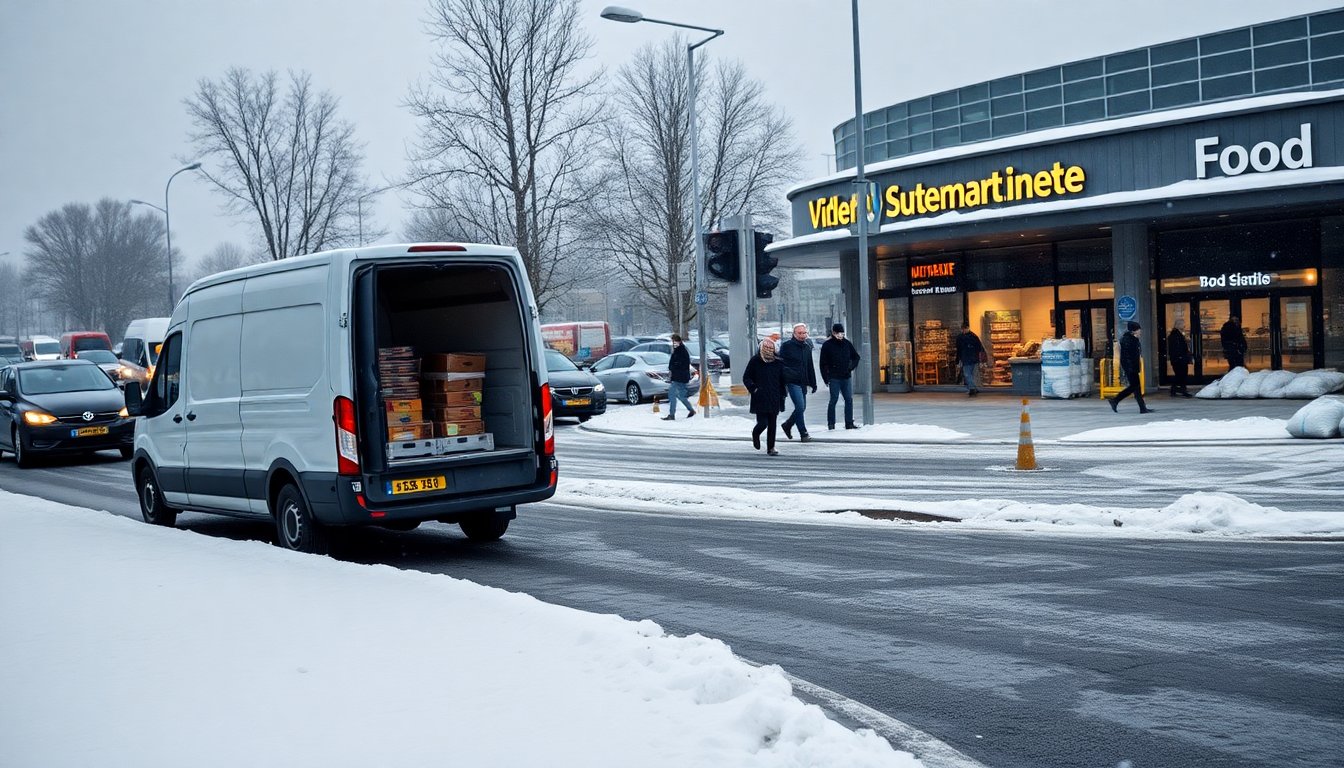 Winterse weersomstandigheden vertragen leveringen aan winkels en supermarkten
