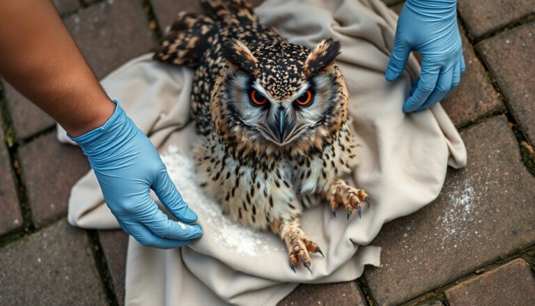 Oehoe bevrijd uit lijmval: reddingsactie van Vogelopvang De Wulp